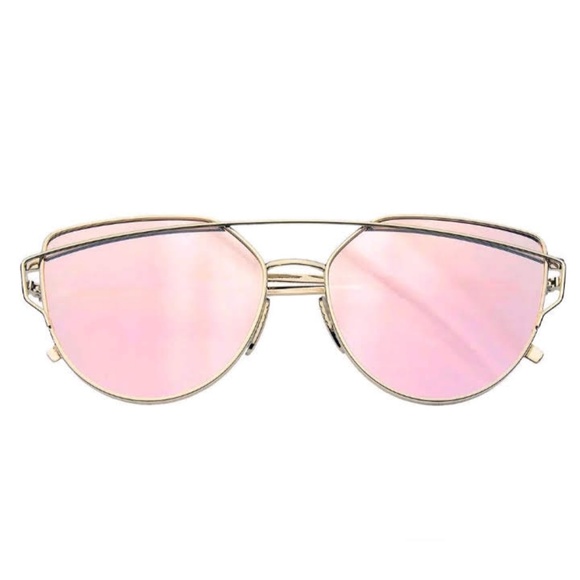 Pink Mirrored Gold Frame Retro Cat Eye Sunnies - Picture 3 of 5